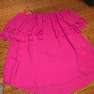 Hot pink flowy strapless top